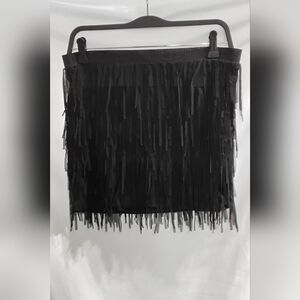 Jessica Simpson Black Tiered Fringe Mini Skirt Womens Size Large